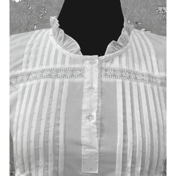 SoieRose 100% Cotton Victorian Nightgown – with Subtle Blue Dots - SR-1204 - Picture 8 of 11